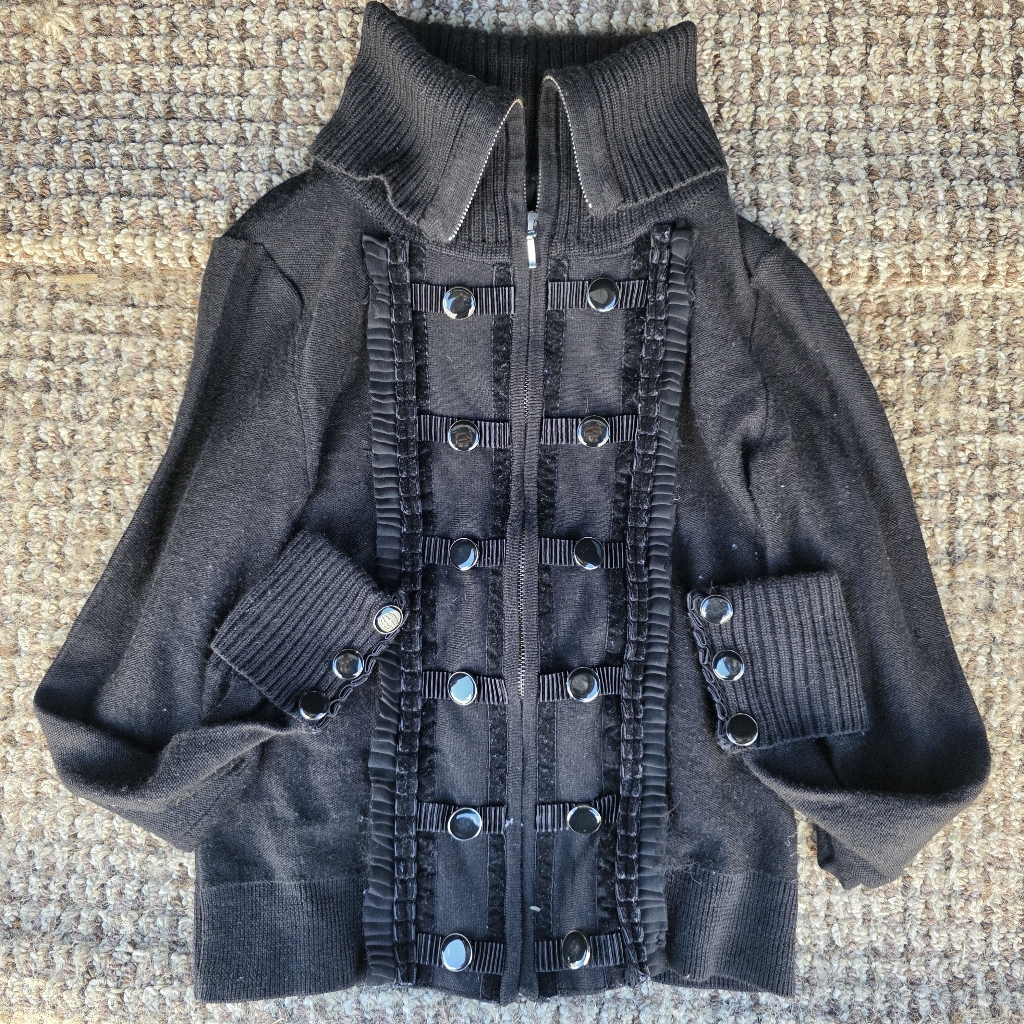 48) White House Black Market Wool Steampunk Wide Collar Cuffed Jacket Sz. Small